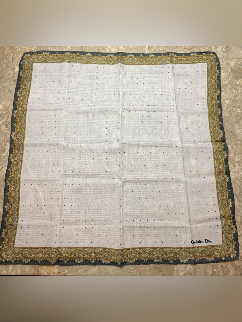 Dior White Scarf with Gold Paisley Border